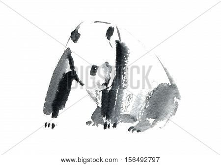 Postcard with panda.Greeting card with animals.Watercolor hand drawn illustration.White background.
