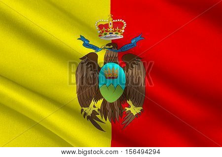 Flag of Catanzaro also known as the city of the two seas in Italia. 3d illustration