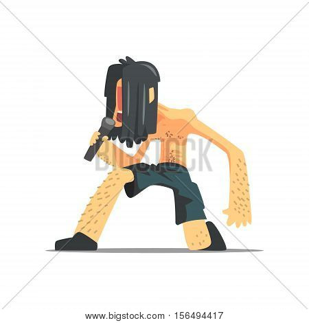 Lead Singer Rock Band Member Funny Character. Graphic Design Cool Geometric Style Isolated Illustration On White Background