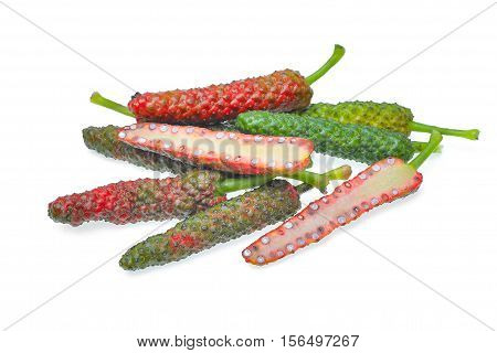 fresh long peppers isolated on white background