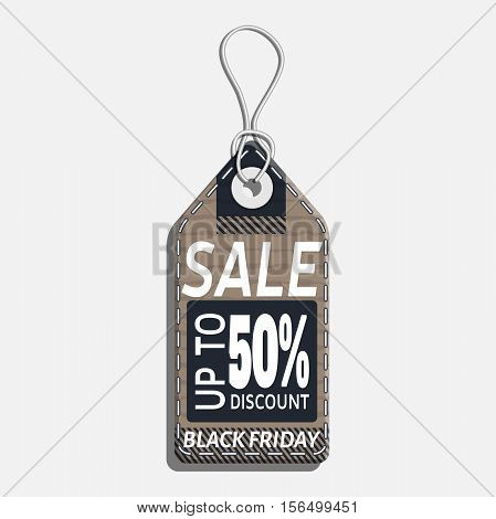 sale tag design on the theme of black friday sale, discount with cardboard texture. black friday tag template made in material design style with text, isolated on white background. vector illustration