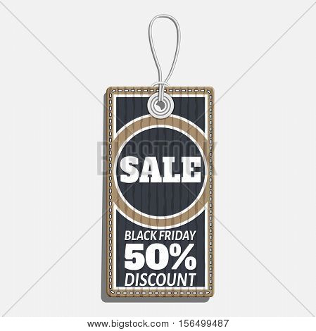 sale tag design on the theme of black friday sale, discount with cardboard texture. black friday tag template made in material design style with text, isolated on white background. vector illustration