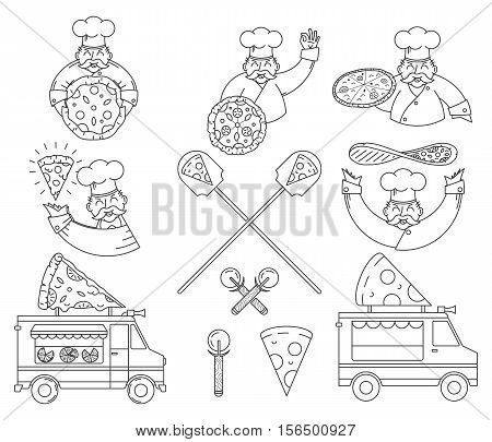 Vector black and white pizza bundle for any use