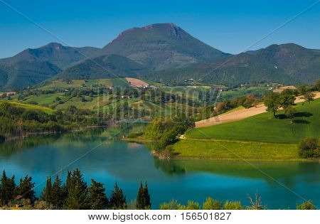 Beautiful view of Cingoli lake in the marche region