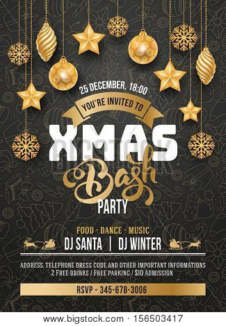 Elegant and luxury template design for Christmas party. Vector stock illustration. Elements are layered separately in vector file.