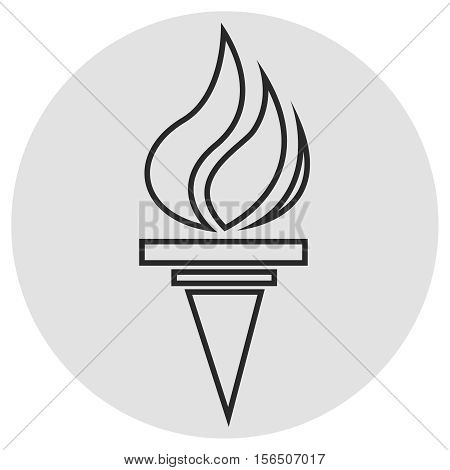Burning torch line icon. Vector simple icon on dark grey grey background. Designed for web or mobile