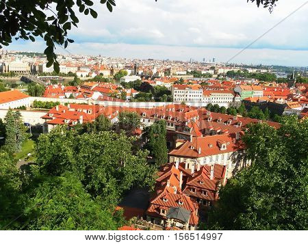 View of the city of Prague. walk around the city in the summer