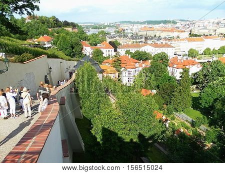 View of the city of Prague. walk around the city in the summer