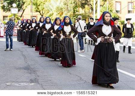SELARGIUS, ITALY - September 13, 2015: Former marriage Selargino - Sardinia - Parade of folk group Santa Barbara of Ulassai
