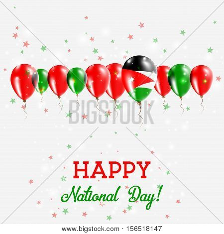 Jordan Independence Day Sparkling Patriotic Poster. Happy Independence Day Card With Jordan Flags, C