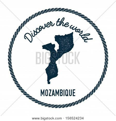 Vintage Discover The World Rubber Stamp With Mozambique Map. Hipster Style Nautical Postage Stamp, W