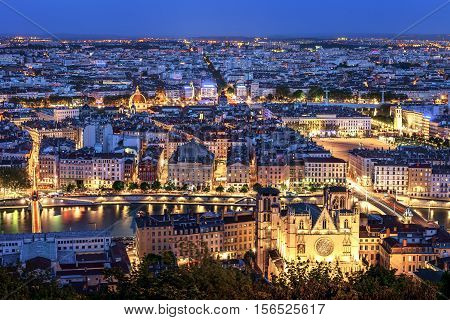 View of Lyon city from Fourviere France