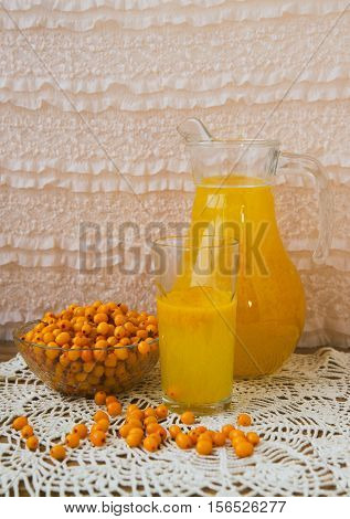 buckthorn on a handful of therapeutic knitted napkin