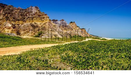 Northeast Brazil . Spectacular Cliffs Near Gunga Beach In Alagoas State .