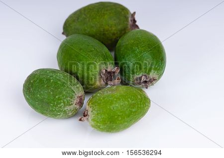 Tropical fruit feijoa Acca sellowiana isolated on a white background