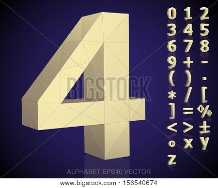 Set of Yellow 3D polygonal Numbers And Mathematical Symbols with reflection. Low poly alphabet collection. EPS 10 vector illustration.