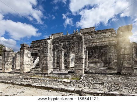 Hall of the Thousand Pillars - Columns at Chichen Itza Mexico