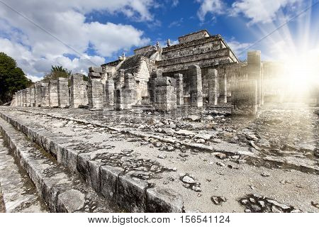 Hall of the Thousand Pillars - Columns at Chichen Itza Mexico