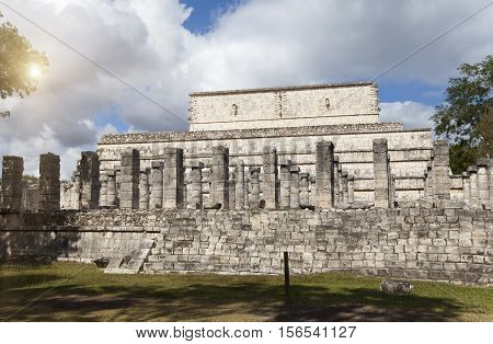 Hall of the Thousand Pillars - Columns at Chichen Itza Mexico