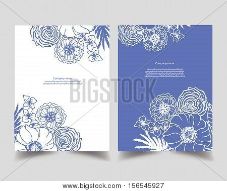 Elegant cards with decorative flowers, design elements. Can be used for wedding, baby shower, mothers day, valentines day, birthday cards, invitations, greetings. Vintage decorative flowers.