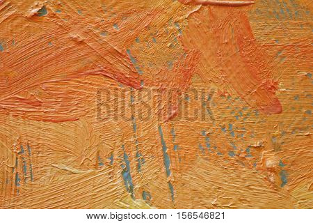 Oil Painting close up texture pallete knife storkes of red yellow and orange  color