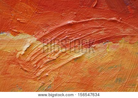 Oil Painting close up texture pallete knife storkes of red yellow and orange  color