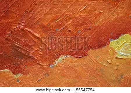 Oil Painting close up texture pallete knife storkes of red yellow and orange  color