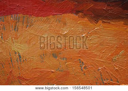 Oil Painting close up texture pallete knife storkes of red yellow and orange  color