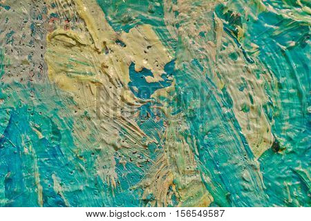 Oil Painting close up texture pallete knife storkes of blue and  turquoise and white color