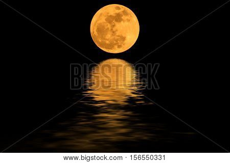 Super moon yellow and shadows in the water.