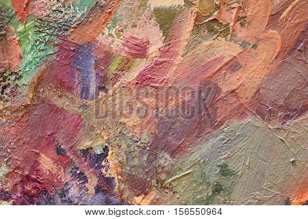 Oil Painting colorfull  close up texture pallete knife storkes of brown yellow  gray red green blue white color