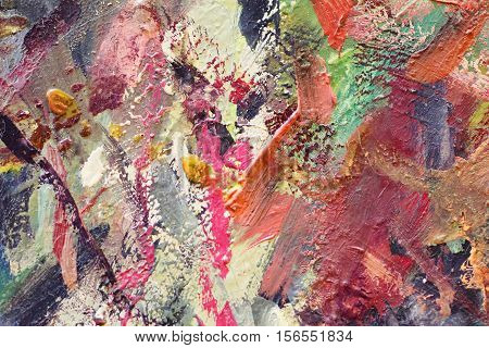 Oil Painting colorfull  close up texture pallete knife storkes of brown yellow  gray red green blue white color