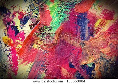 Oil Painting colorfull  close up texture pallete knife storkes of brown yellow  gray red green blue white color