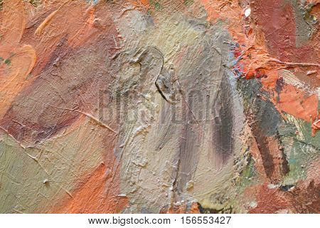 Oil Painting colorfull  close up texture pallete knife storkes of brown yellow  gray red green blue white color
