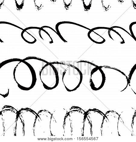 Black and white seamless hand drawn texture design for backgrounds.  Grange stroks pattern. Vector illustration.