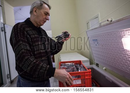 St. Petersburg Russia -22 October 2014: All-Russian Research Institute of Plant Vavilov. State Research Center. Low-temperature storage of working collections