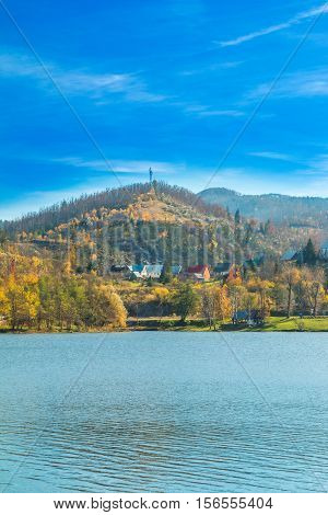 Beautiful town of Fuzine on Lake Bajer, Gorski kotar, Croatia, in autumn