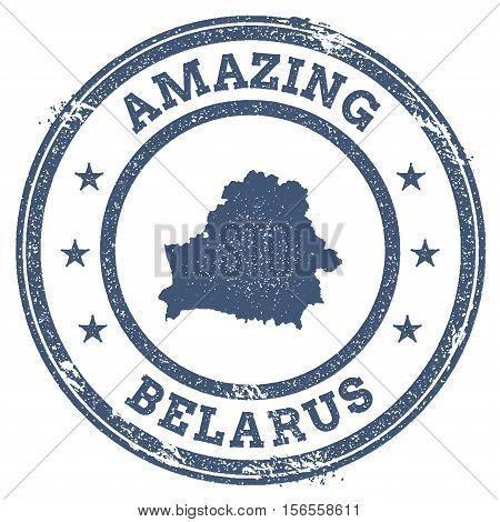 Vintage Amazing Belarus Travel Stamp With Map Outline. Belarus Travel Grunge Round Sticker.