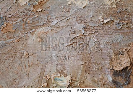 Oil Painting close up texture pallete knife storkes of brown yellow  gray and white color