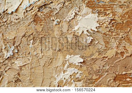 Oil Painting close up texture pallete knife storkes of brown yellow  gray and white color