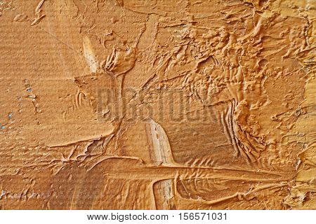 Oil Painting close up texture pallete knife storkes of brown yellow  gray and white color