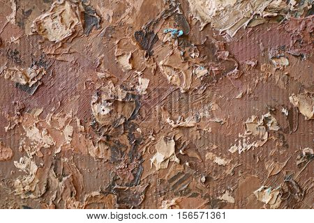 Oil Painting close up texture pallete knife storkes of brown yellow  gray and white color