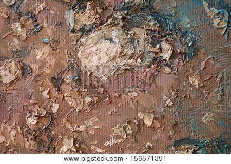 Oil Painting close up texture pallete knife storkes of brown yellow  gray and white color