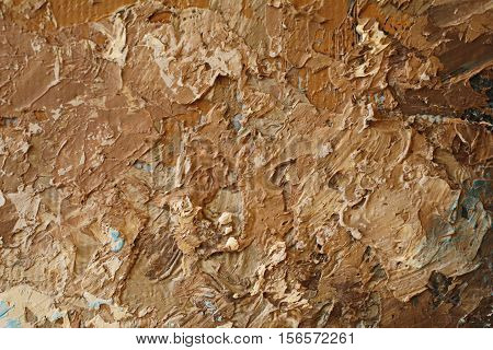 Oil Painting close up texture pallete knife storkes of brown yellow  gray and white color
