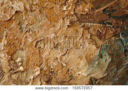 Oil Painting close up texture pallete knife storkes of brown yellow  gray and white color