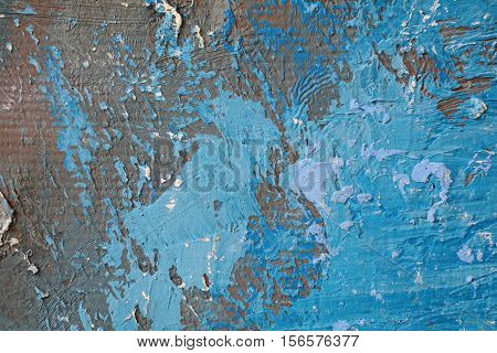 Oil Painting close up texture pallete knife storkes of blue and brown and white color water