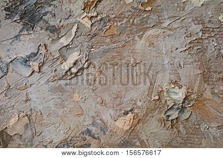 Oil Painting close up texture pallete knife storkes of brown yellow  gray and white color