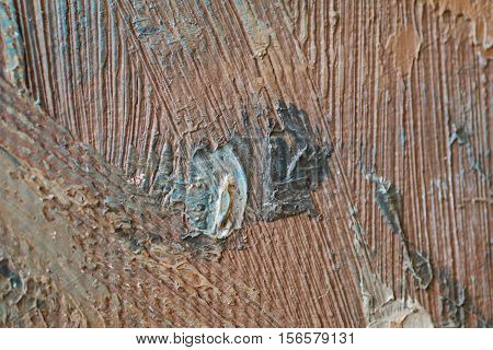 Oil Painting close up texture pallete knife storkes of blue and brown and white color