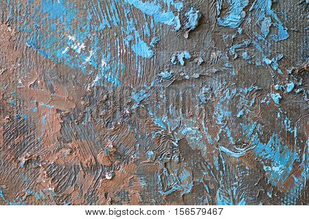Oil Painting close up texture pallete knife storkes of blue and brown and white color