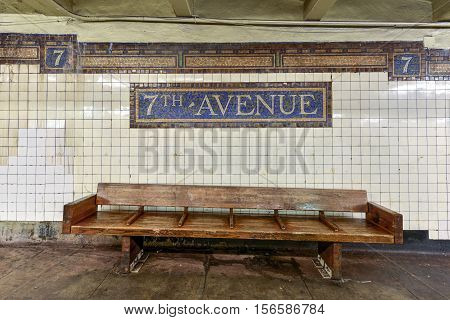 New York City - November 2 2016: Seventh Avenue subway station in Brooklyn New York City along Flatbush Avenue.